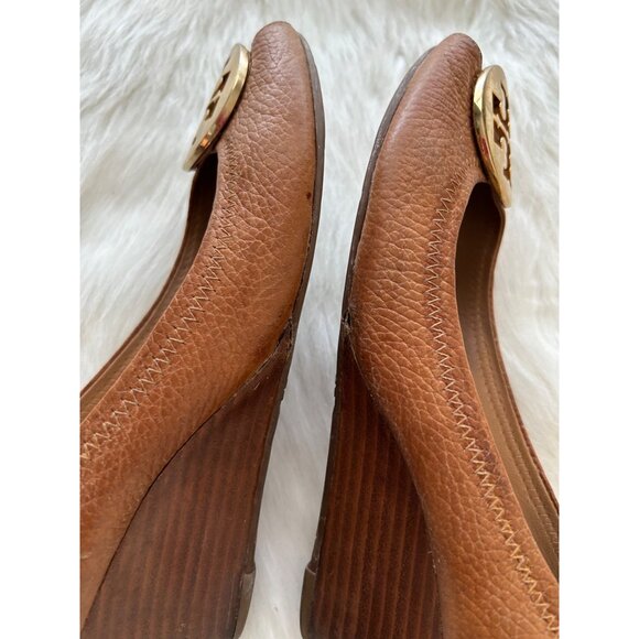 Tory Burch Women's SZ 8 Sally 2 peep toes wedge tan brown - Picture 6 of 10